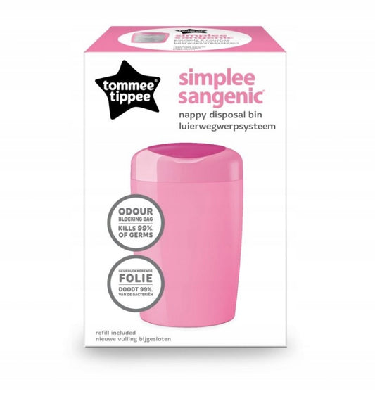 TOMMEE TIPPEE simplee sangenic kosz na zużyte pieluchy + wkład, różowy pojemnik na pieluchy z blokadą zapachów
