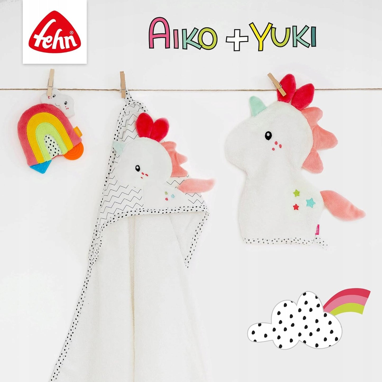 FEHN Aiko&Yuki poduszka zagłówek podróżny z grzechotką JEDNOROŻEC – zdjęcie produktu 6