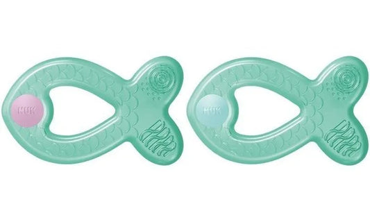 NUK Extra Cool gryzak z efektem chłodzenia i masażu 3 m+ zielony, silikonowy gryzak rybka BPA free