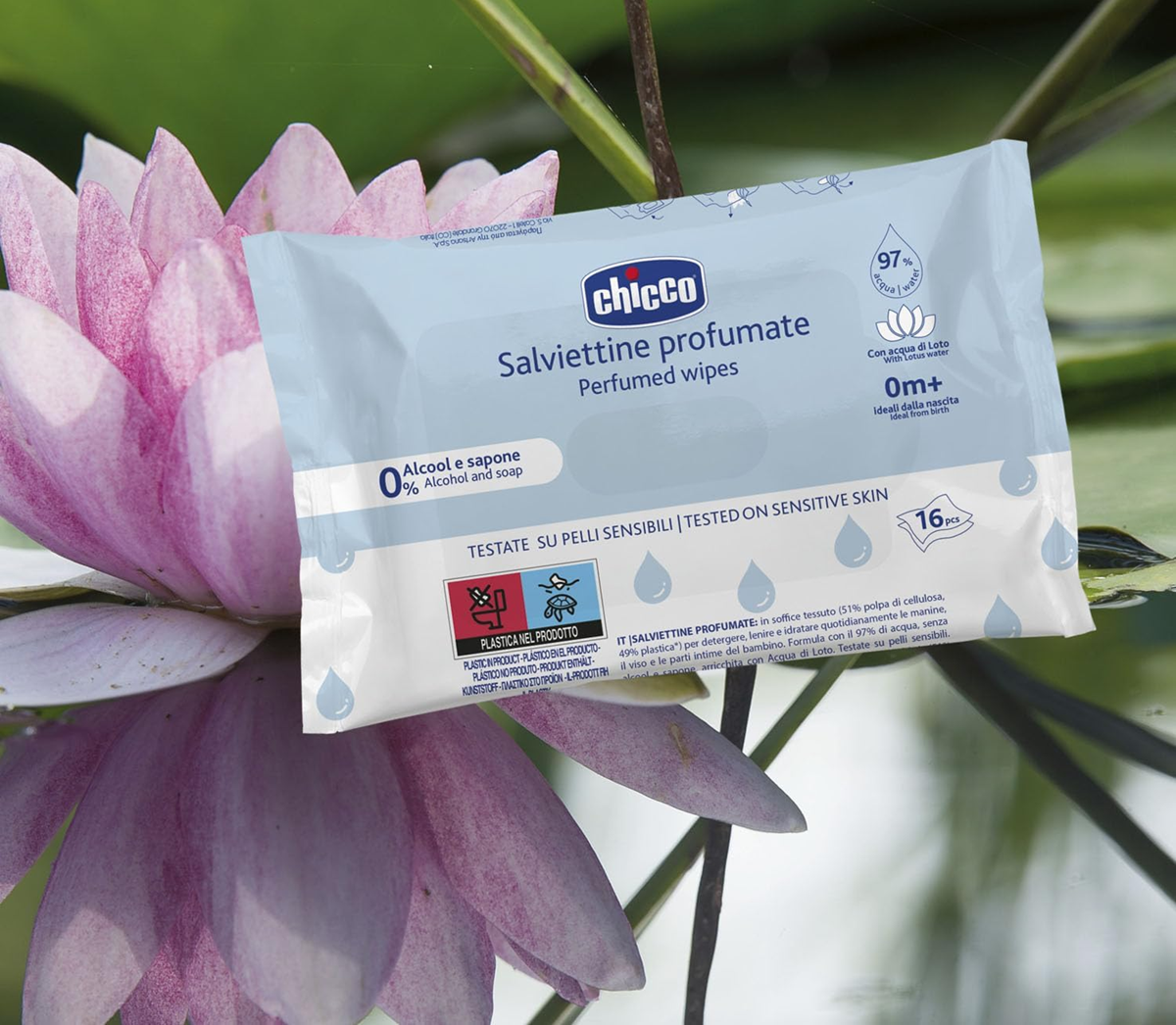 Șervețele umede parfumate CHICCO cu extract de floare de lotus x16