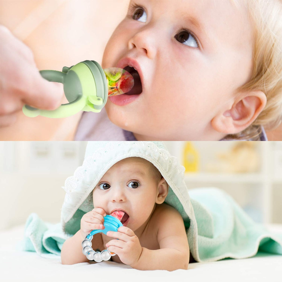 KOSHINE set includes fruit feeder x2, nipples x5, spoon with container x1, pacifier clip x1