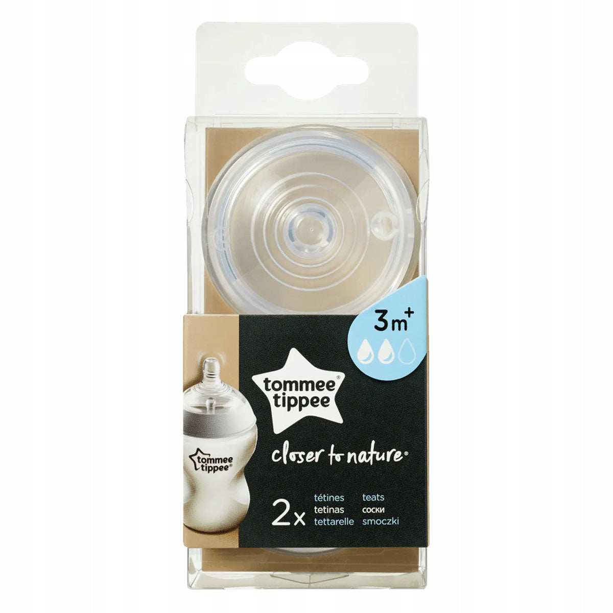 TOMMEE TIPPEE smoczek do butelki CLOSER TO NATURE 3msc+ x2 silikonowy, bez BPA i BPS