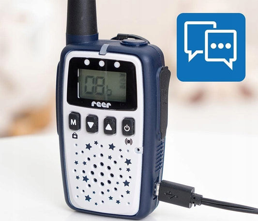 REER Care&Talk 2w1 niania elektroniczna i walkie-talkie 5 km, granatowe urządzenie z wyświetlaczem