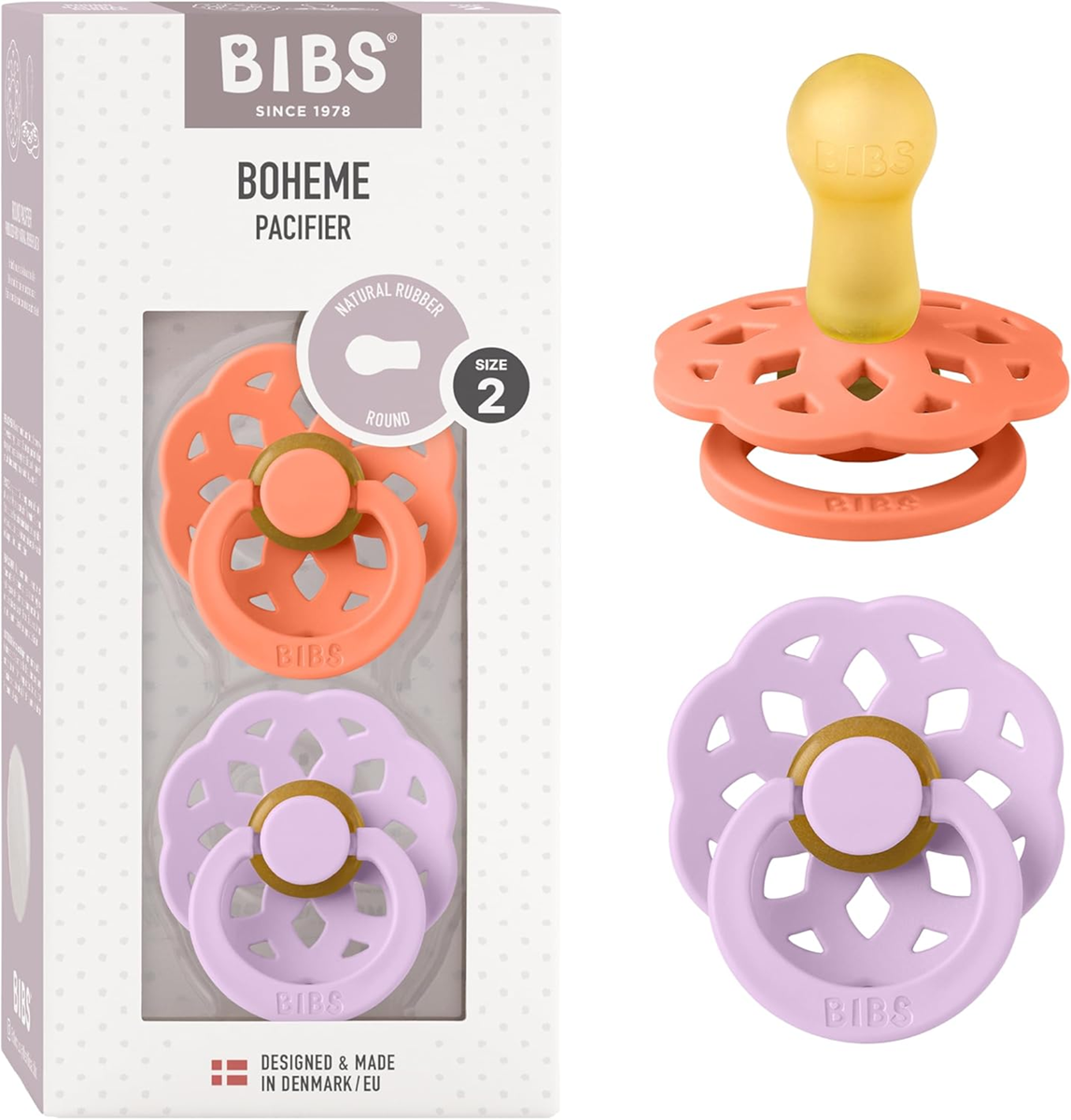 BIBS BOHEME2 CRAFT dummies, roundage 6 m+, size 2in new, perfect condition with damaged packaging