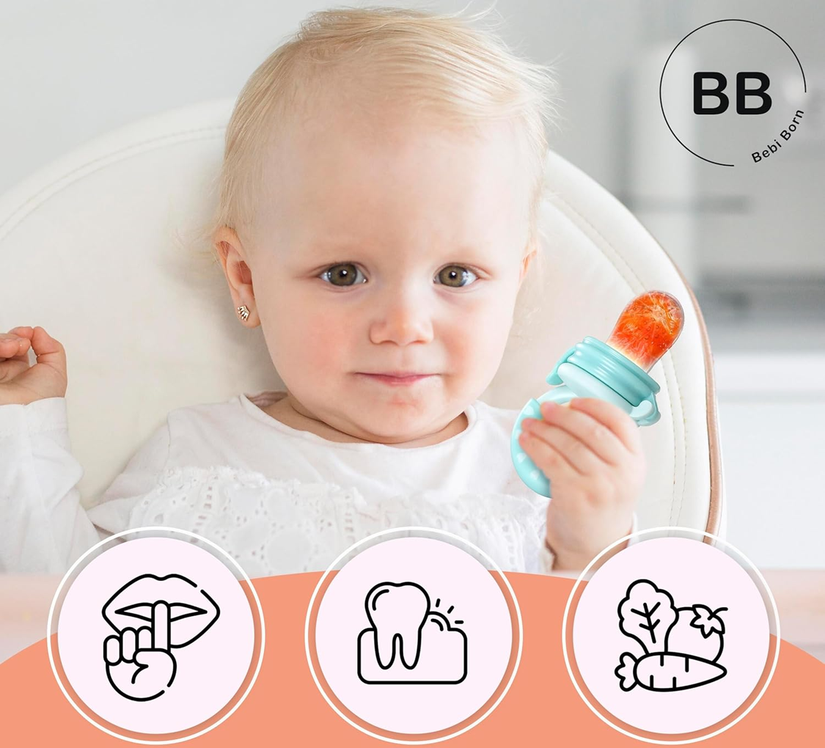 BEBI BORN μασητικό-ταΐστρα φρούτων για μωρά 3-24 μηνών 3 επιστόμια