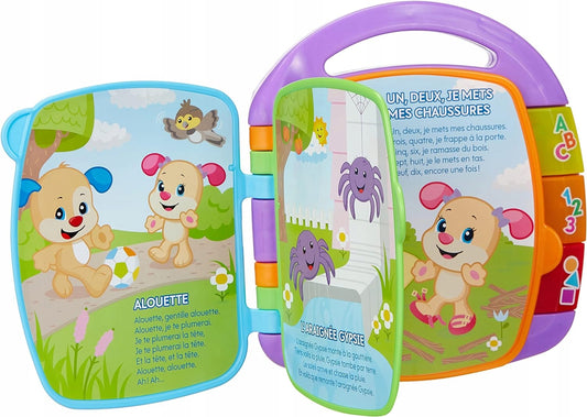 FISHER-PRICE CDH39 elektroniczna książeczka edukacyjna JĘZYK FRANCUSKI, fioletowa, dla dzieci 6m+