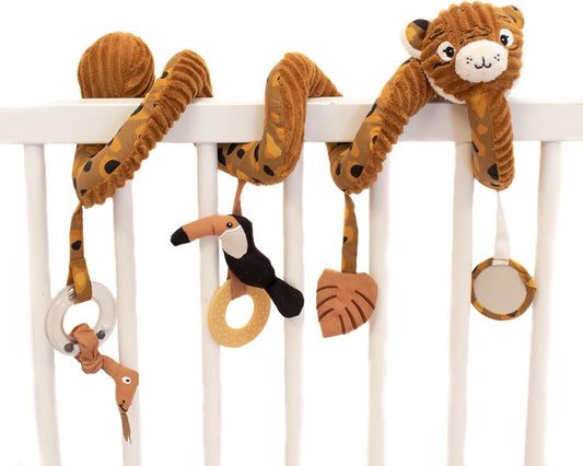 LES DEGLINGOS spirala z lusterkiem gryzakiem grzechotką piszczałką 40 cm, lama do wózka i łóżeczka