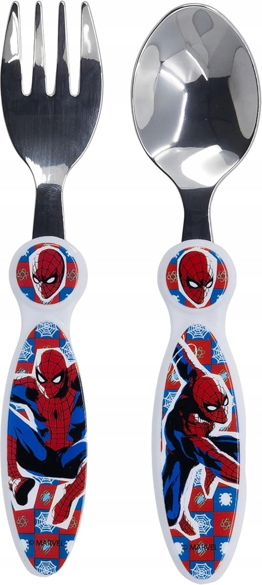 Tenedor y cuchara de acero inoxidable 14 cm SPIDERMAN para niños