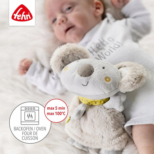 FEHN pluszowy KOALA TERMOFOR dla dzieci, szary termofor koala z pestkami winogron, ogrzewacz do 100°C
