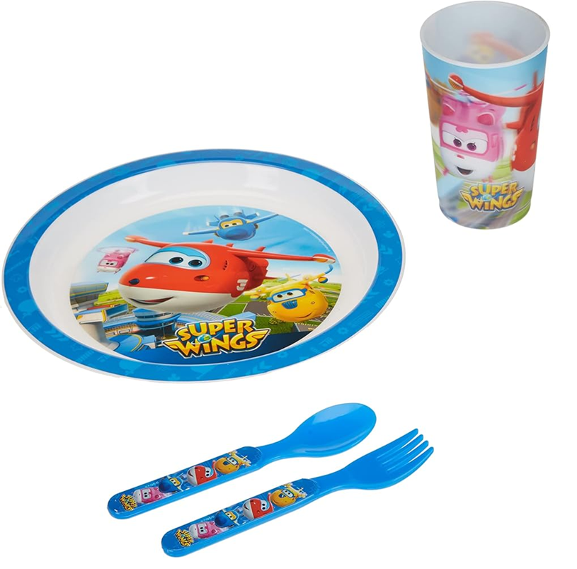 Set mic dejun OLED Super Wings farfurie cană tacâmuri 3 ani+