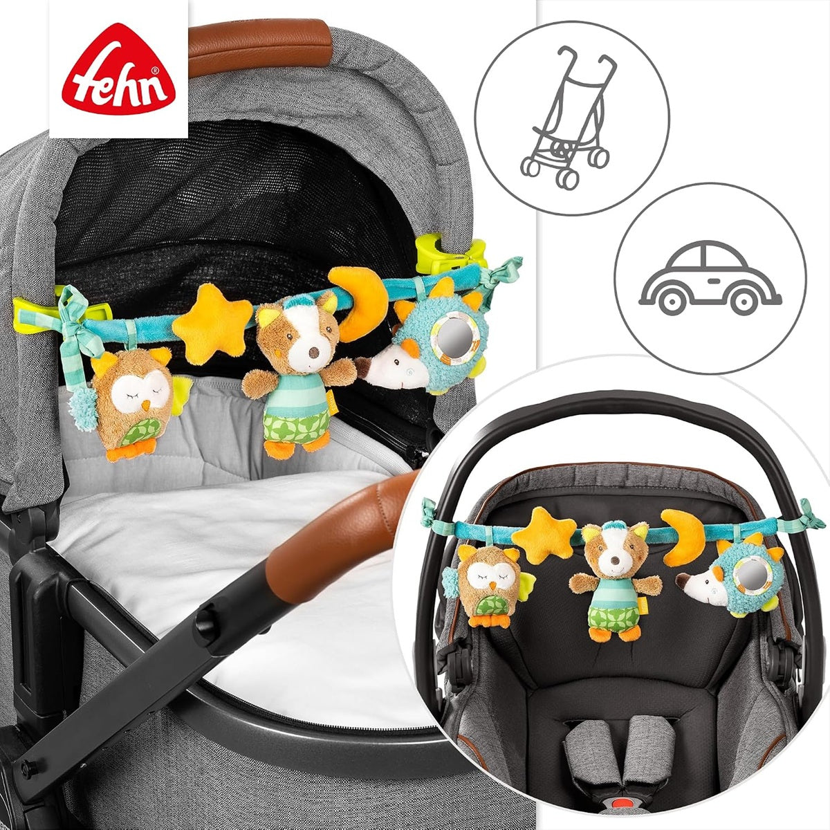 FEHN lanț cu pandantive pentru cărucior, pătuț și scaun auto FehnLand PĂDUREA ADORMITĂ, 49 cm – imaginea produsului 3