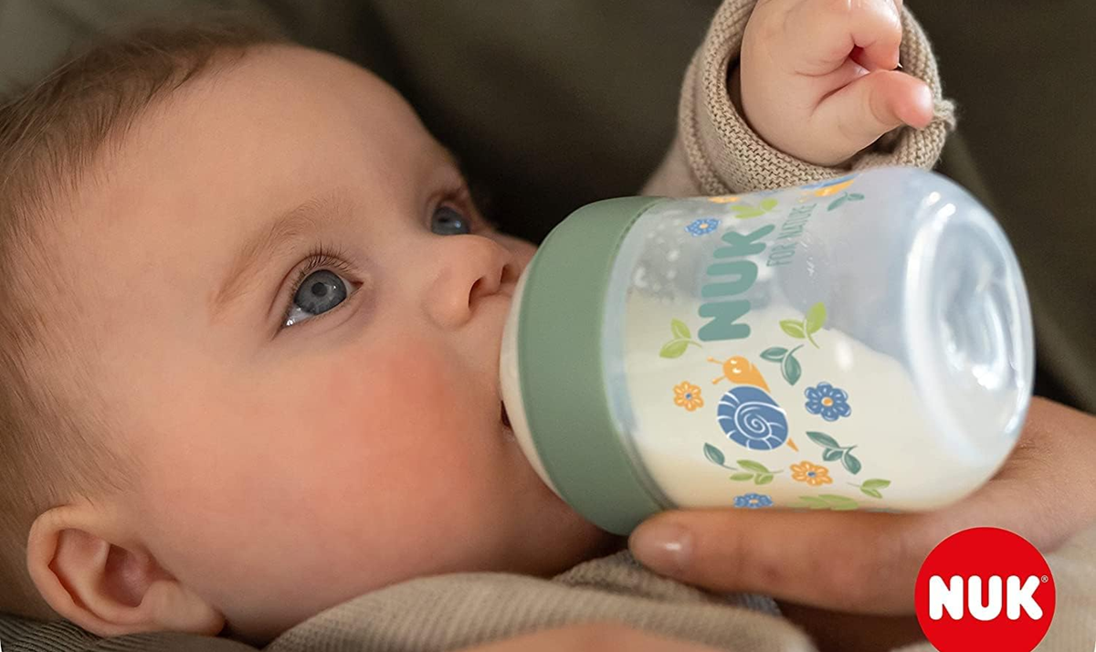 NUK For Nature lahev 150 ml 1 m+ dudlík S pomalý průtok kontrola teploty