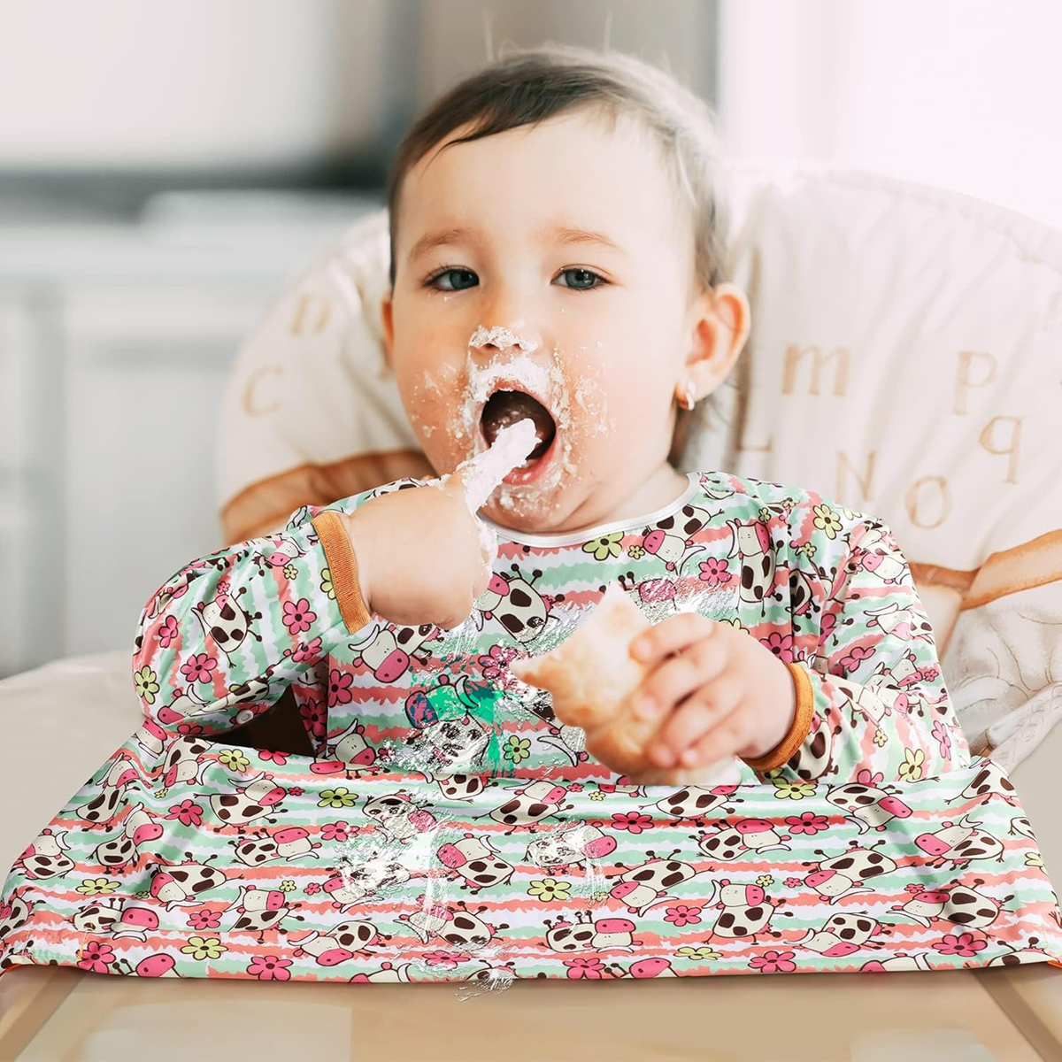 LENBEST Baby Bibs wodoodporny śliniak kombinezon z rękawami 6 m+ – zdjęcie produktu 4
