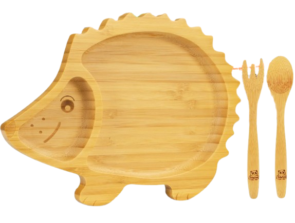 BABYLOVIT bamboe kom met zuignap + lepel en vork Egel