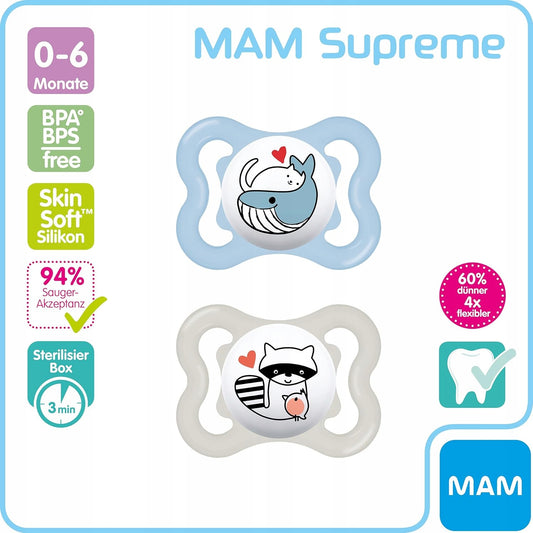MAM SUPREME smoczek silikonowy 0-6msc x2