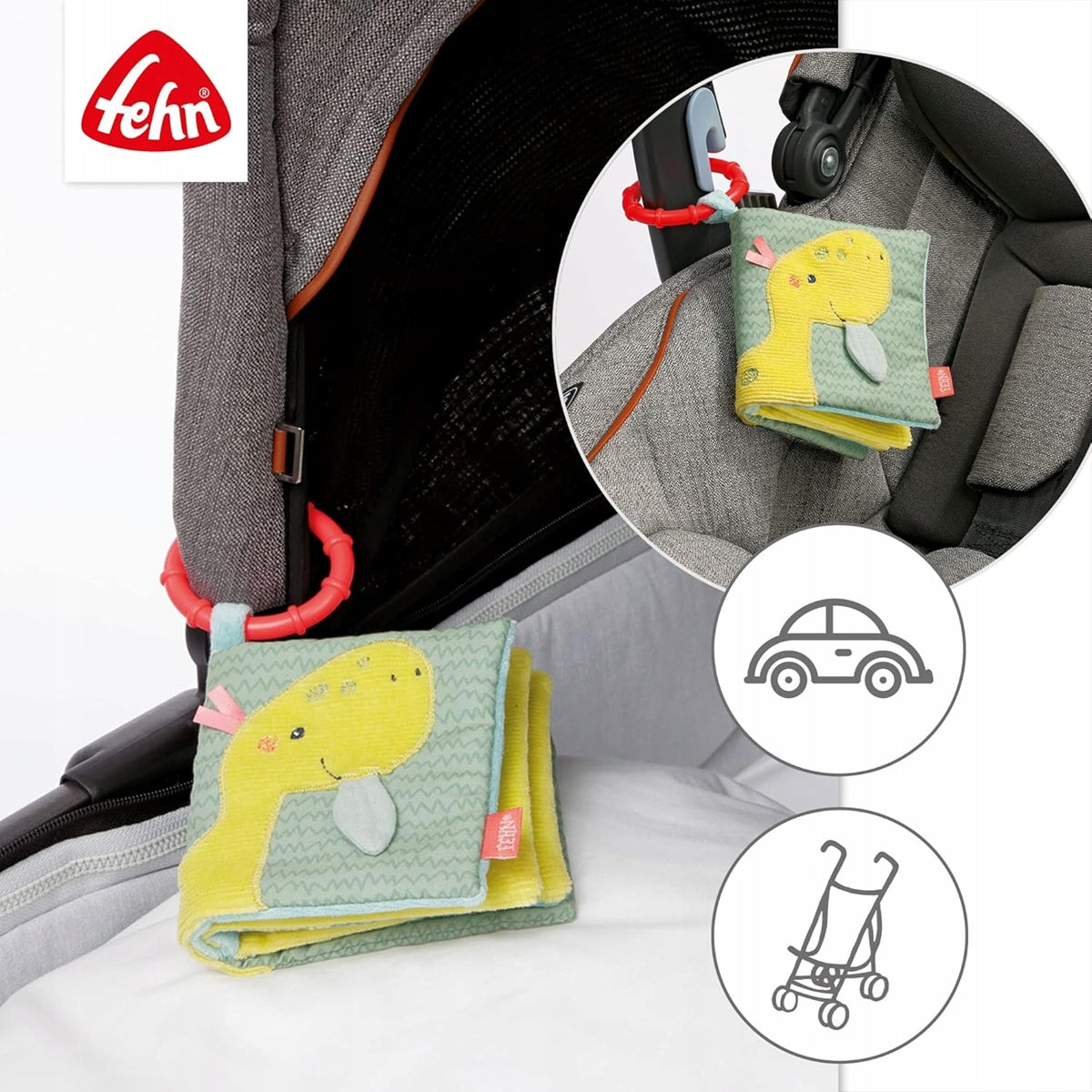 FEHN Happy Dino książeczka sensoryczna ZAWIESZKA 11 x 11 cm – zdjęcie produktu 4