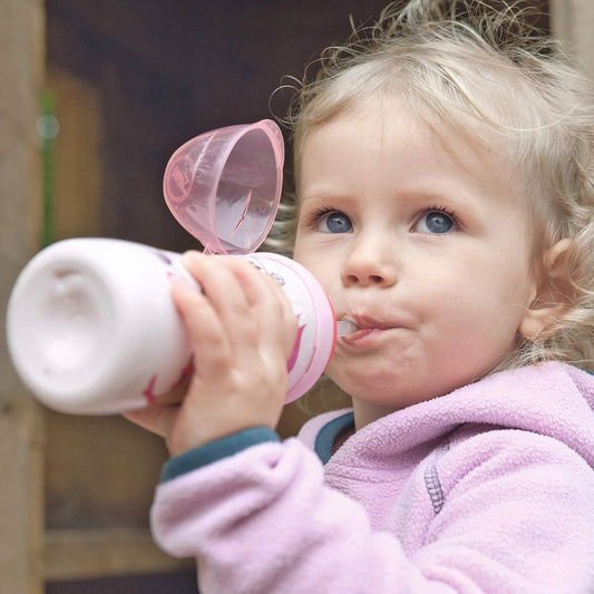 NUK Flexi Cup BUTELKA ze słomką 300 ml, różowa butelka dla dziecka 12 m+, z otwartą pokrywką