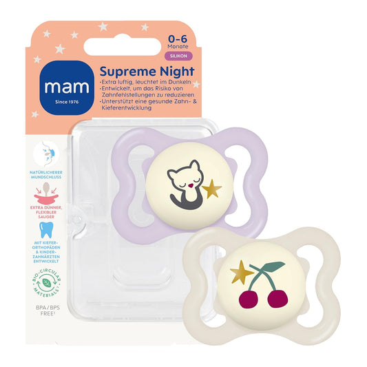 MAM Supreme Night smoczek uspokajający silikonowy 0-6 m x2 – zdjęcie produktu 2
