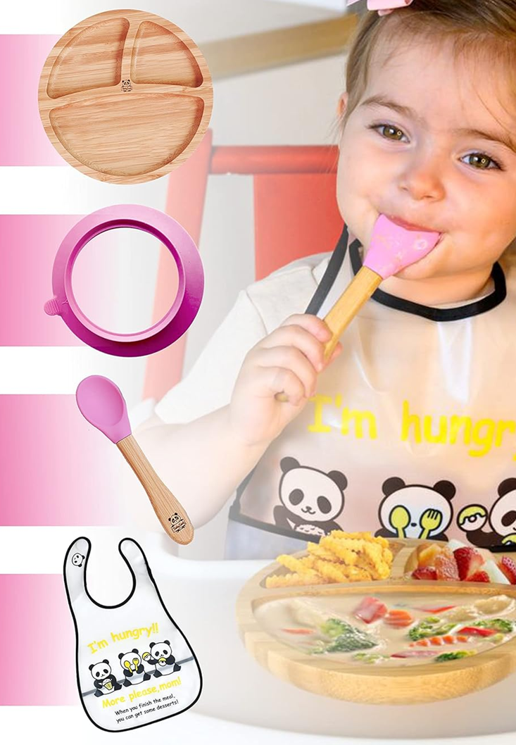 BABYLOVIT Μπαμπού πιάτο με βεντούζα + κουτάλι και σαλιάρα