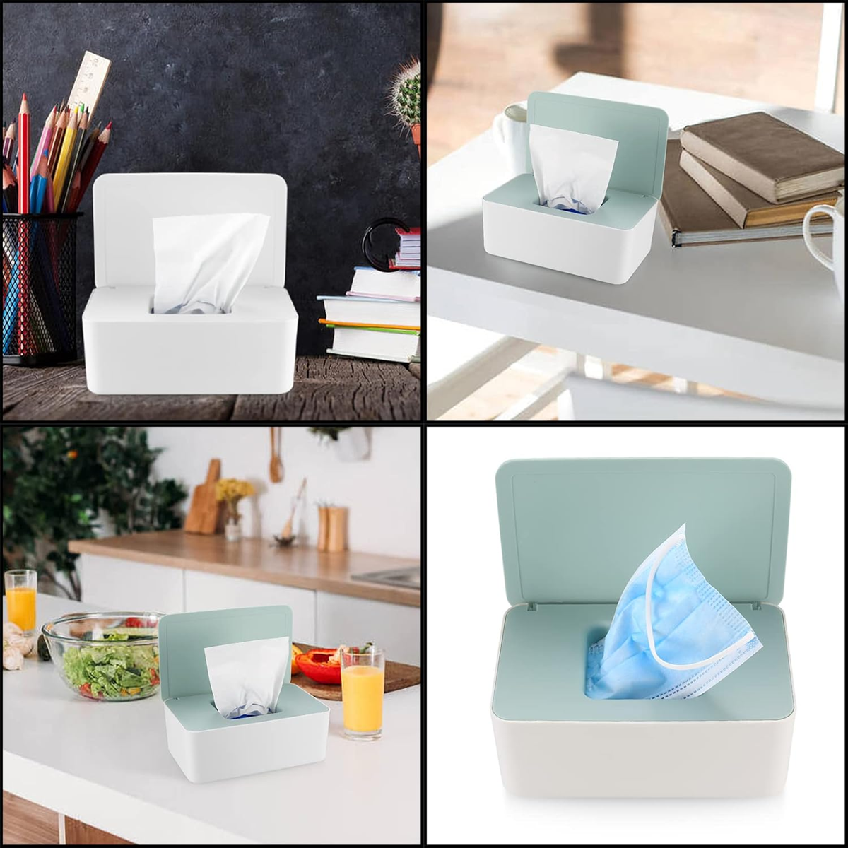 TISSUE BOXcolour whitewidth 12 cm, length 18 cm, height 7 cmsize of opening 7.5 x 7.5 cmmaterials plastic