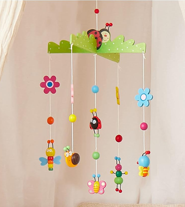 BIECO 3D Fiori e Insetti giostrina in legno per lettino 26 x 39 cm