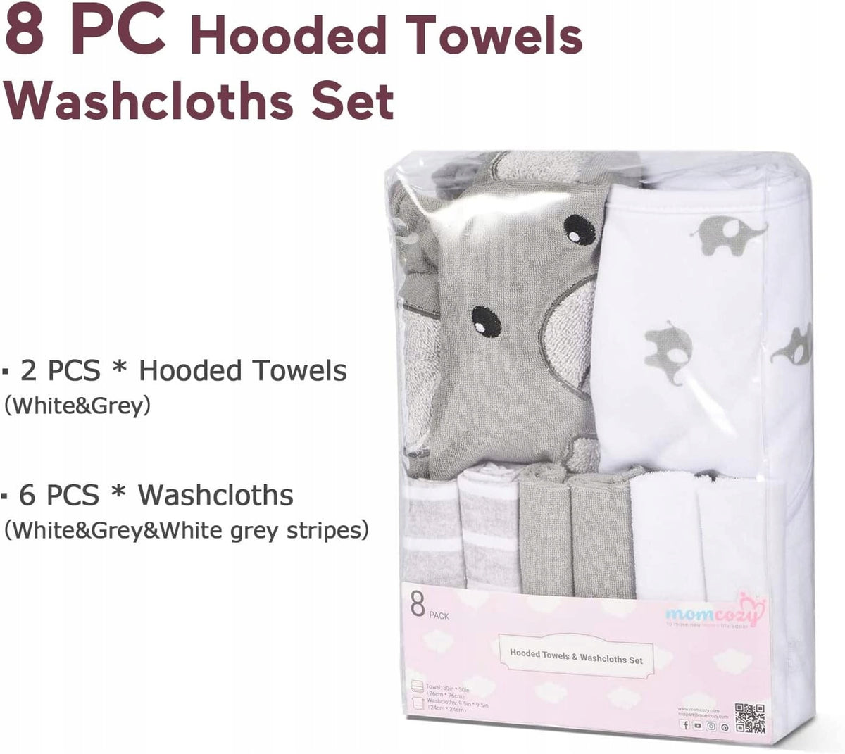 MOMCOZY toallas con capucha x2 76x76 + 6 paños de lavado 24x24 para bebés