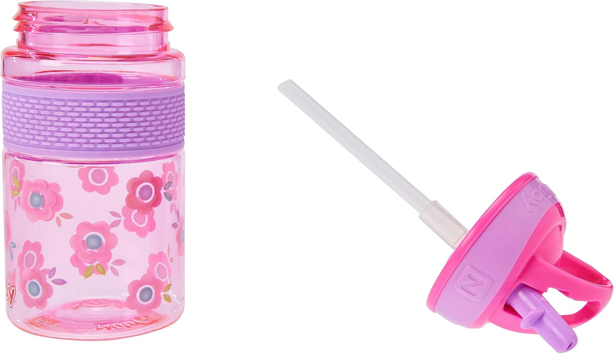 NUBY Hard Straw Cup sticlă tritan cu pai 3 l+ 360 ml FLORI