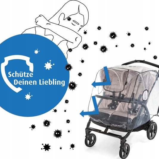 REER folia przeciwdeszczowa do wózków bliźniaczych, ochrona przed deszczem, śniegiem i wiatrem