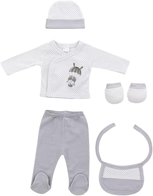 Set cadou INTERBABY din bumbac pijama căciulă șosete bavetă colanți