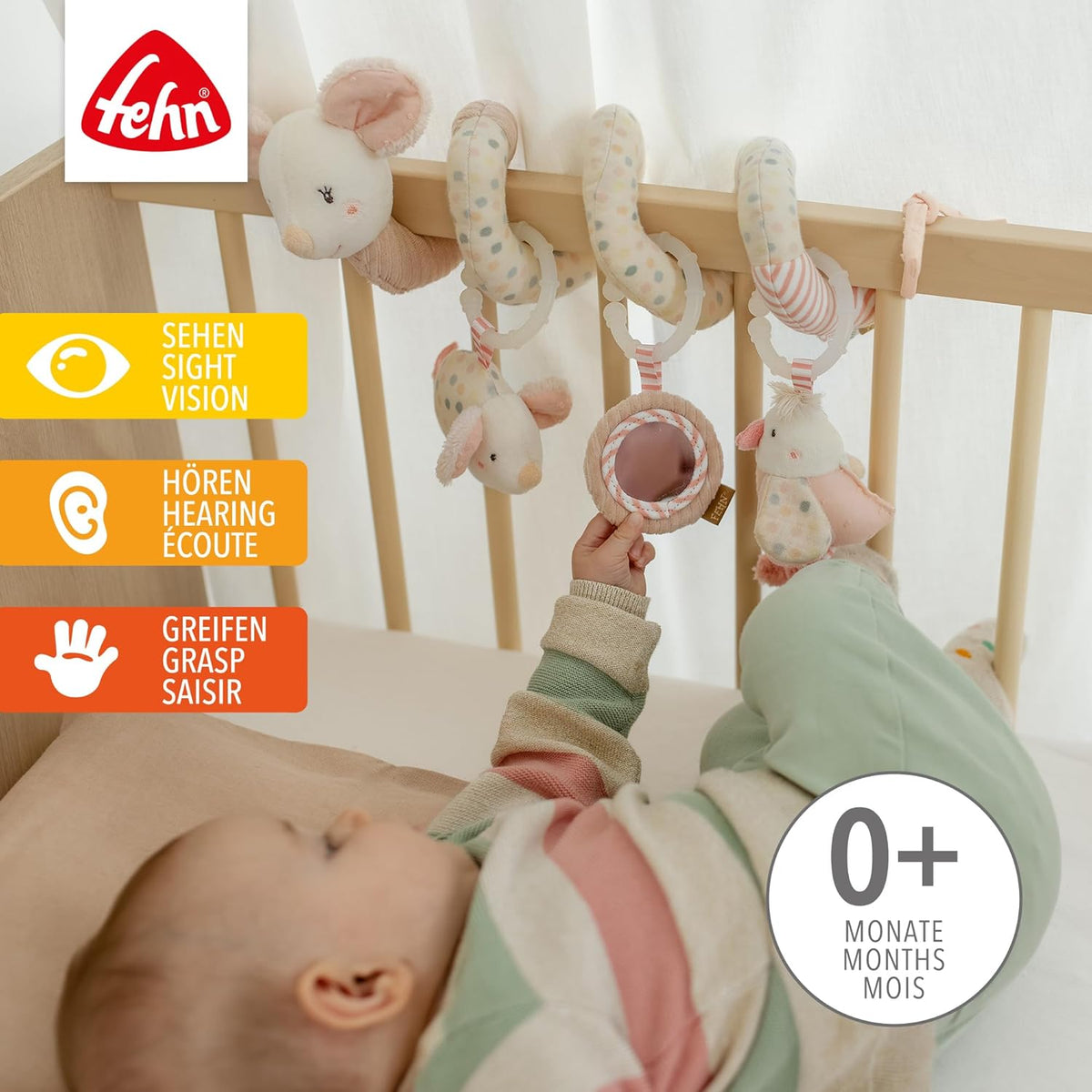FEHN spirale sospensione per passeggino lettino seggiolino TOPO 35 cm ricamo luminoso
