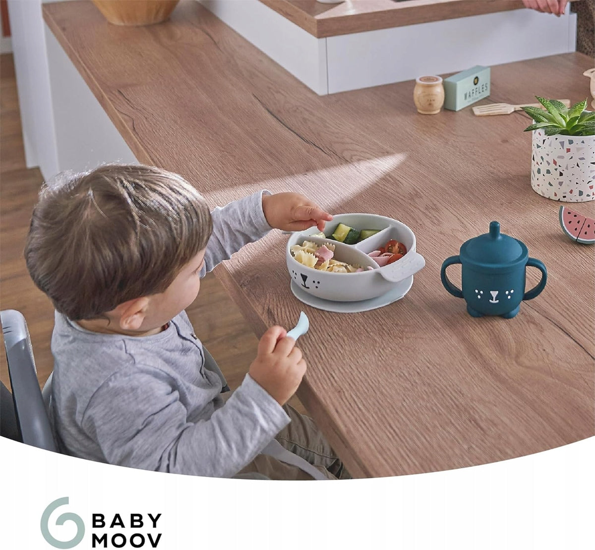 BABYMOOV LEARN'ISY set de vajilla de silicona para bebés 15-24 meses