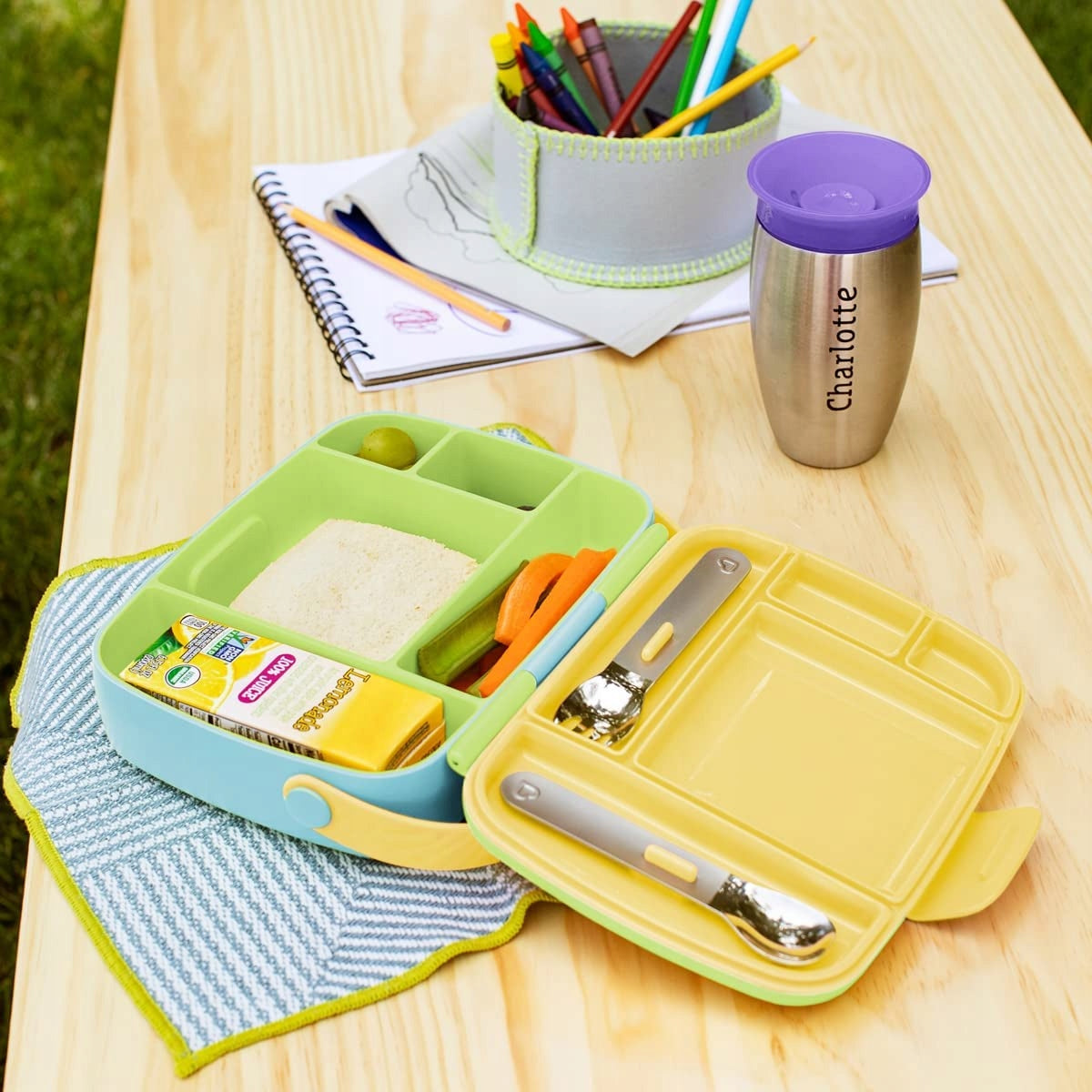 MUNCHKIN Bento Box boîte à déjeuner + couverts, 5 compartiments