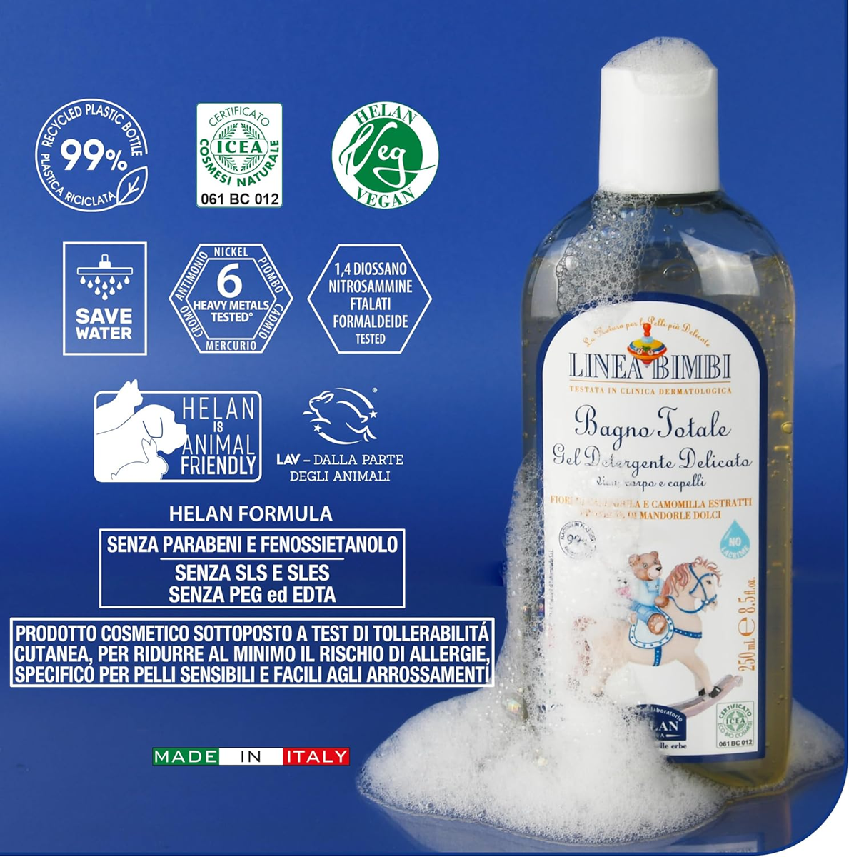 HELAN Linea Bimbi badgel en haarwas met amandelproteïne 250 ml 0 +