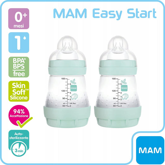MAM Easy Start butelka antykolkowa 160ml 0+ z silikonowym smoczkiem, BPA free, auto-sterylizująca