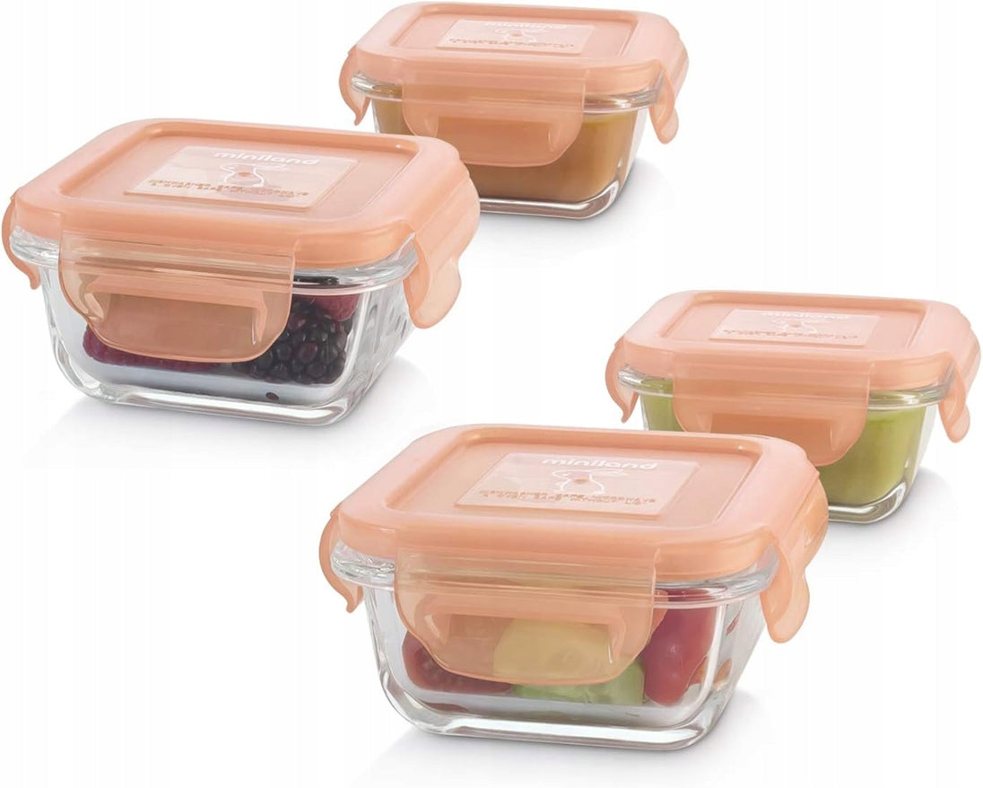 MINILAND NaturSquare recipientes de vidrio para alimentos 160 ml 4 unidades CONEJO