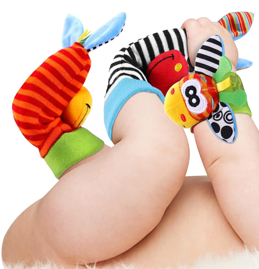Pulseras para muñeca y calcetines con sonajeros, set de 4 unidades
