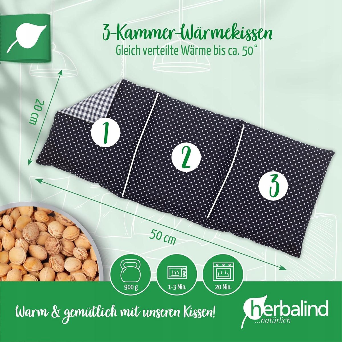 HERBALIND cojín térmico con huesos de cereza XL 900g 50x20cm