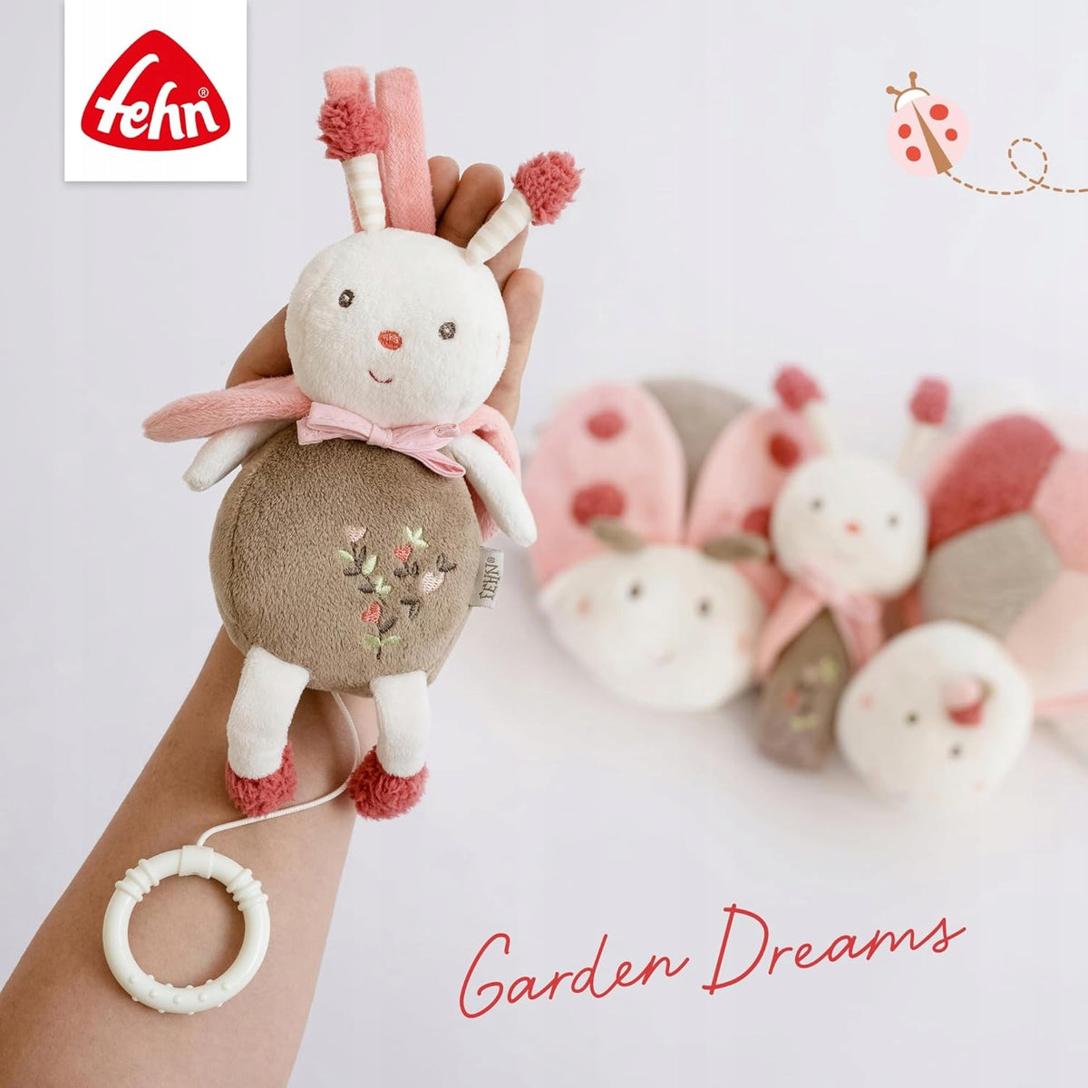 FEHN Garden Dreams zawieszka PSZCZOŁA z pozytywką, miękka zawieszka do wózka i łóżeczka dla niemowląt