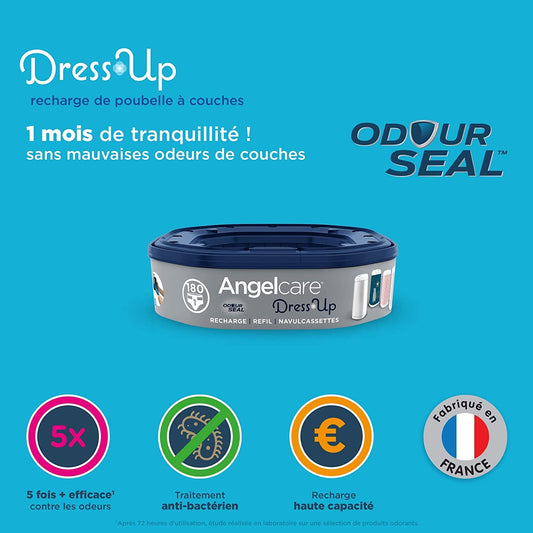 ANGELCARE wkład do kosza DRESS UP Air Seal, pojemność 180 pieluszek, skuteczna ochrona przed zapachami