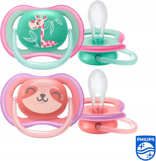 PHILIPS AVENT Ultra Air smoczki x 2 18msc+ z motywem żyrafy i leniwca, smoczki uspokajające dla 18 msc+