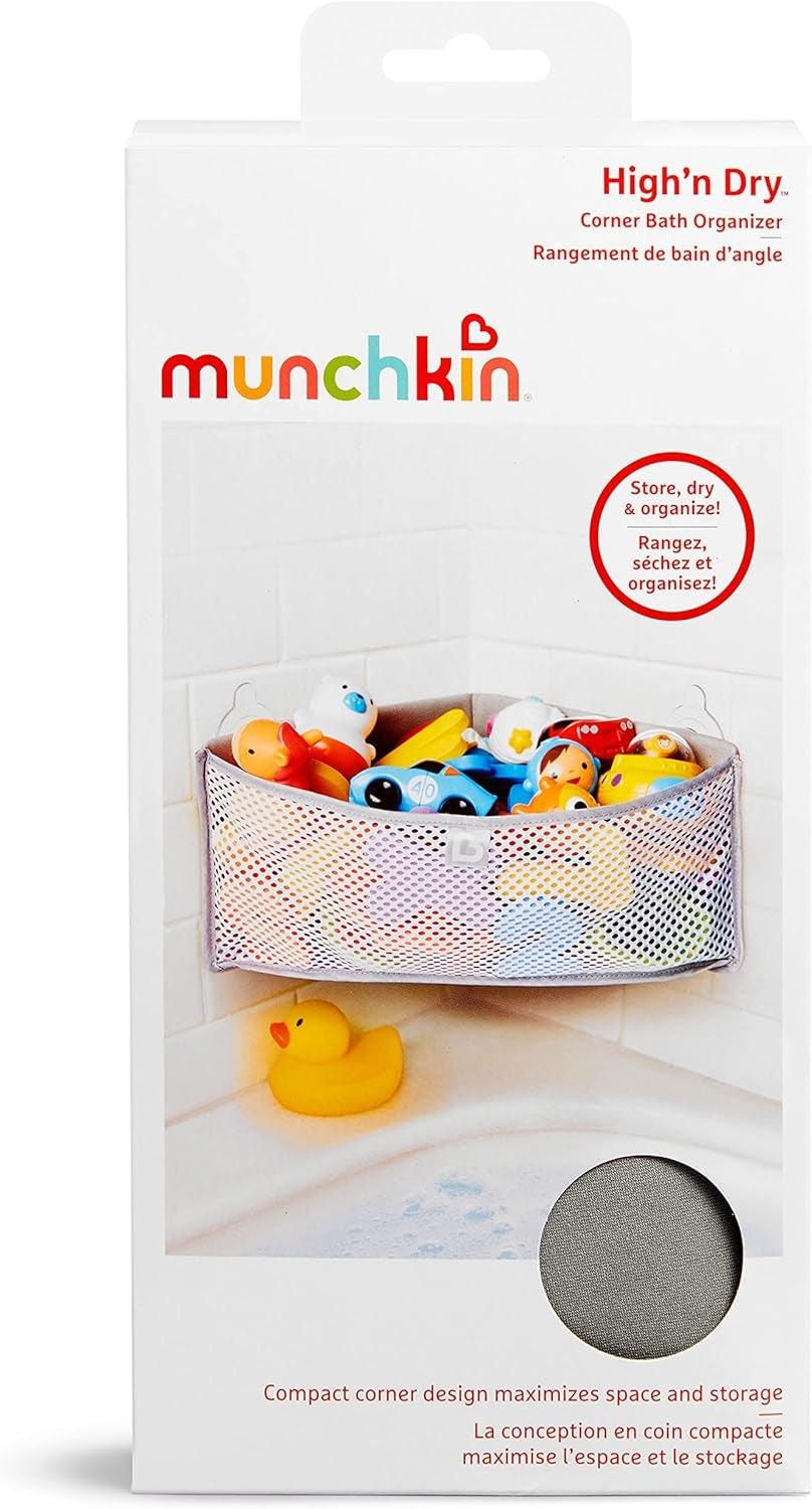MUNCHKIN High'n dry organizer siatka do kąpieli, narożny organizer na zabawki z przyssawkami, BPA free