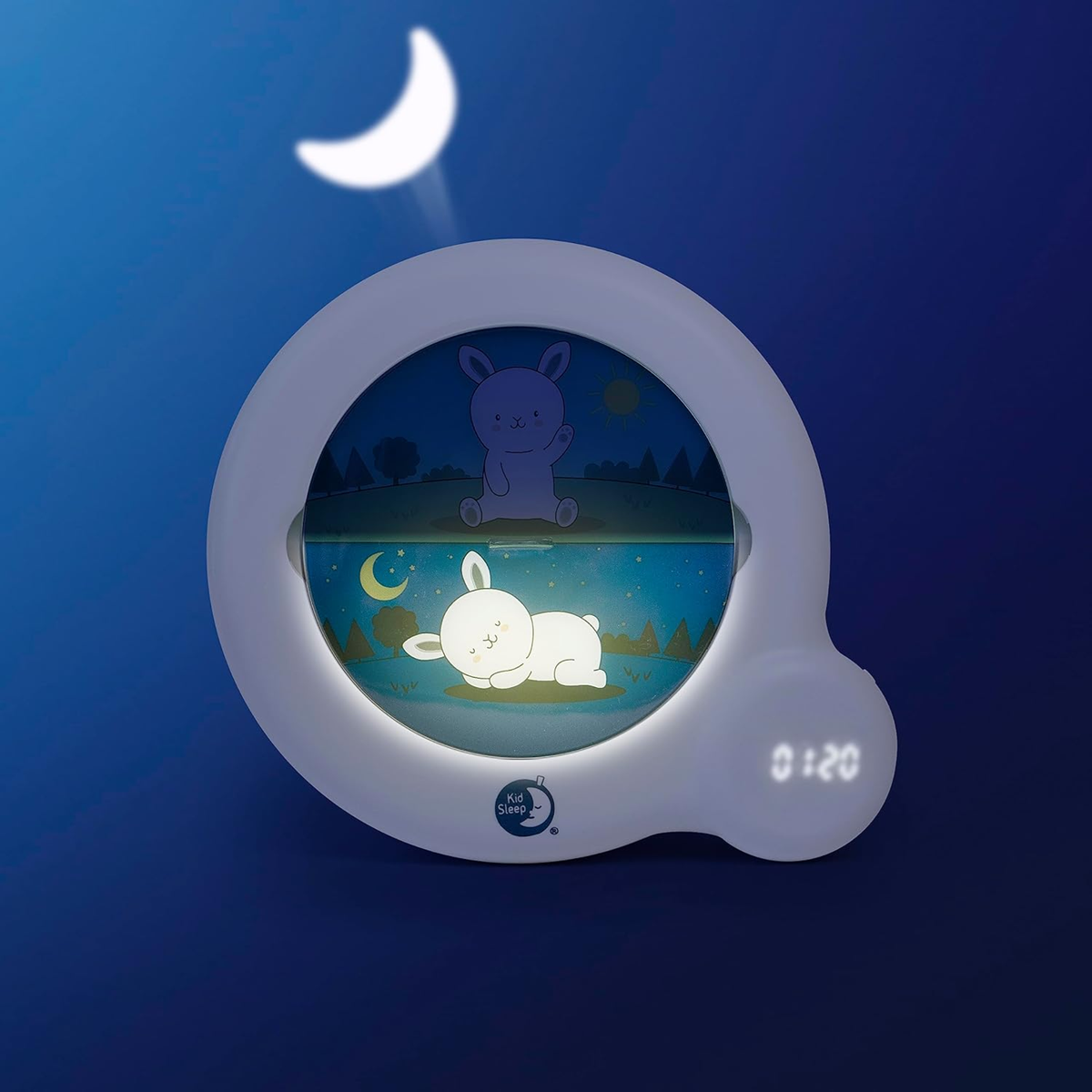 PABOBO Kid Sleep Essential 3-in-1 wake-up training clock, clock, night light (moon or sun projection)