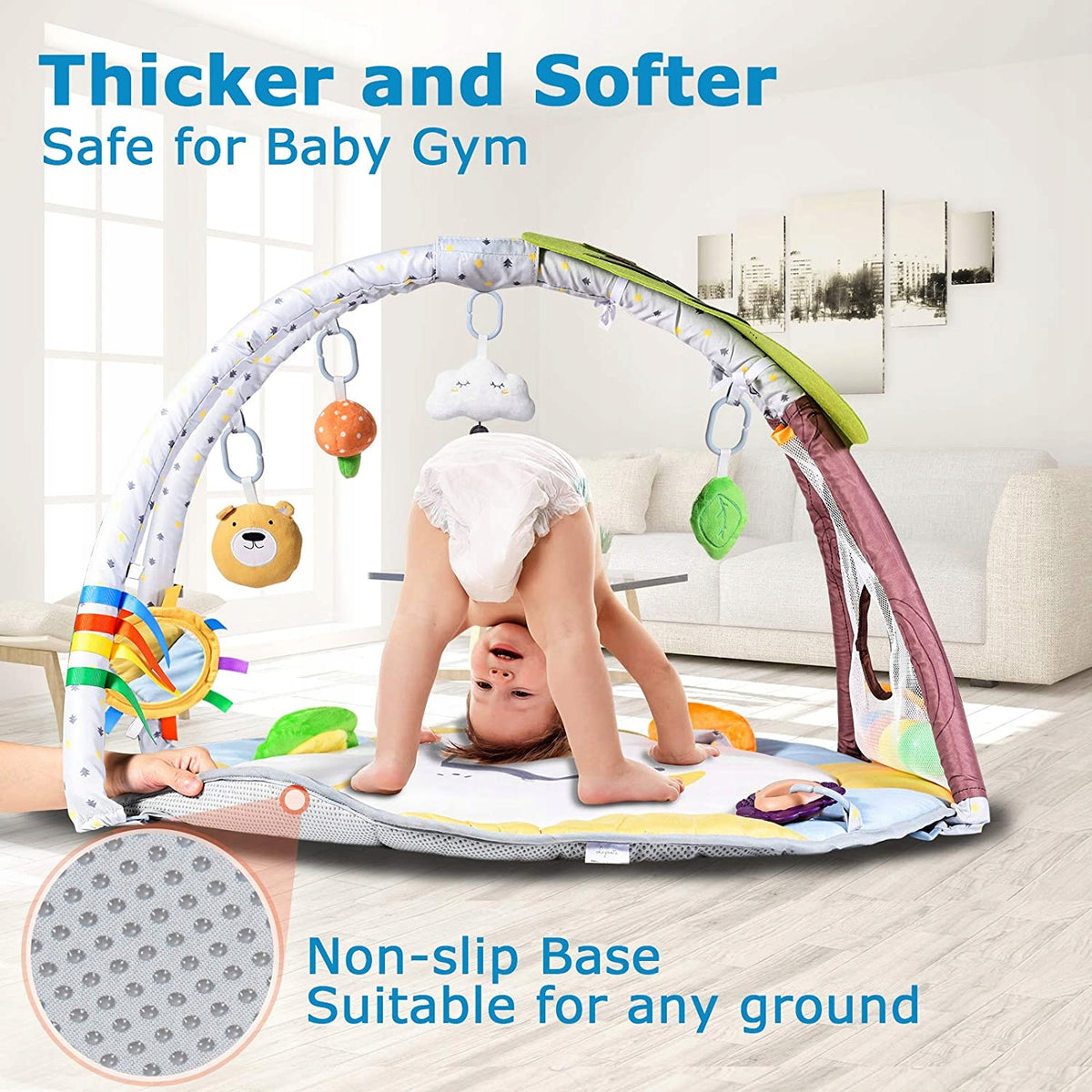 LUPANTTE mata edukacyjna antypoślizgowa +zabawki, gruba mata baby gym z zabawkami i antypoślizgową podstawą