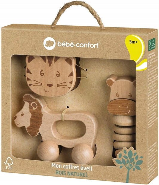 BEBE CONFORT set med träleksaker med skallror 3 m+