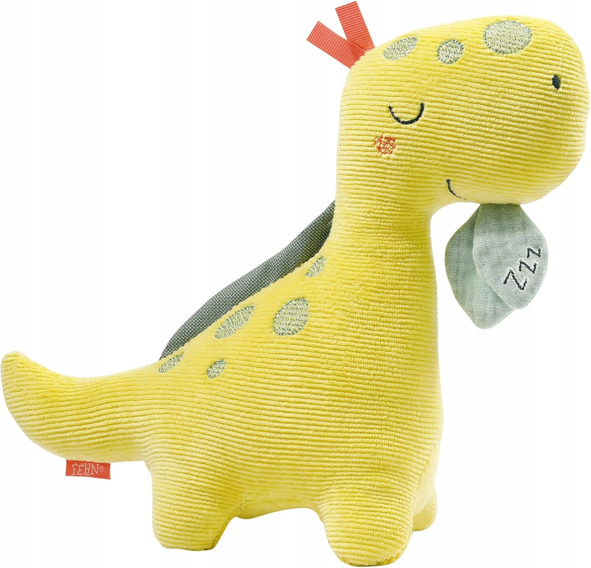 FEHN fløjlsblød krammebamse med natlampe DINO 20 x 23 cm
