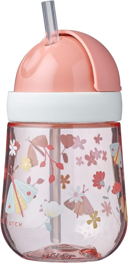 MEPAL Straw Cup kubek niekapek ze słomką 9 m+ 300 ml ŁĄKA różowy kubek z kwiatowym wzorem