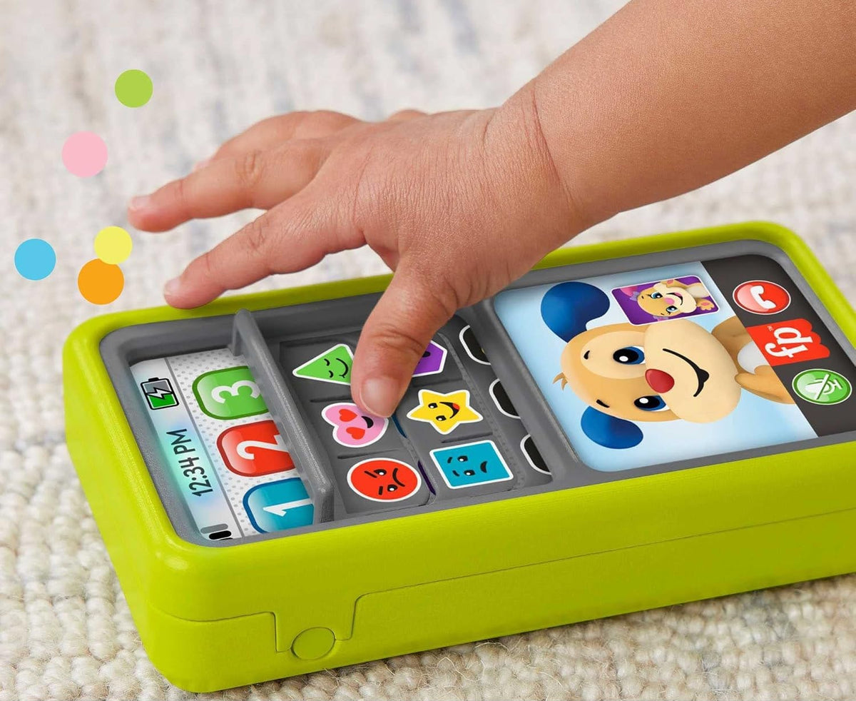 FISHER-PRICE interaktywny SMARTFON 75 piosenek zdań dźwięków J. ANGIELSKI – zielony szerokość 9 cm, długość 15,5 cm,…