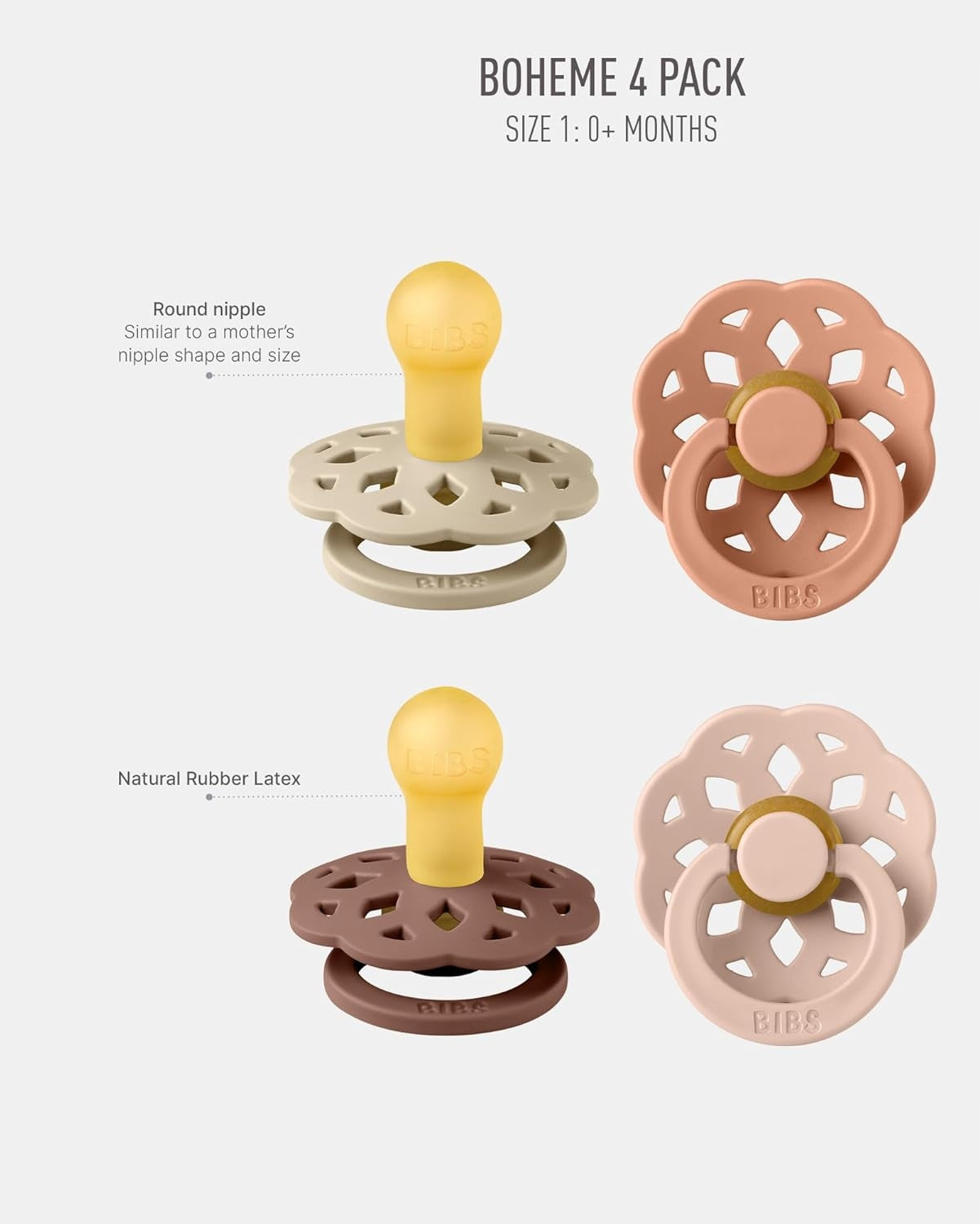 BIBS BOHEME smoczki uspokajające 4pack 0-6msc – zdjęcie produktu 2