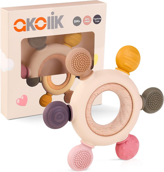 AKOLIK silikonowo-drewniany gryzak masujący 10,8 cm 3 m+