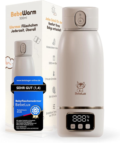 BEBELUX BebeWarm podgrzewacz PODRÓŻNY USB 3' 500ml z wyświetlaczem, szybkie ładowanie USB-C i BPA-free